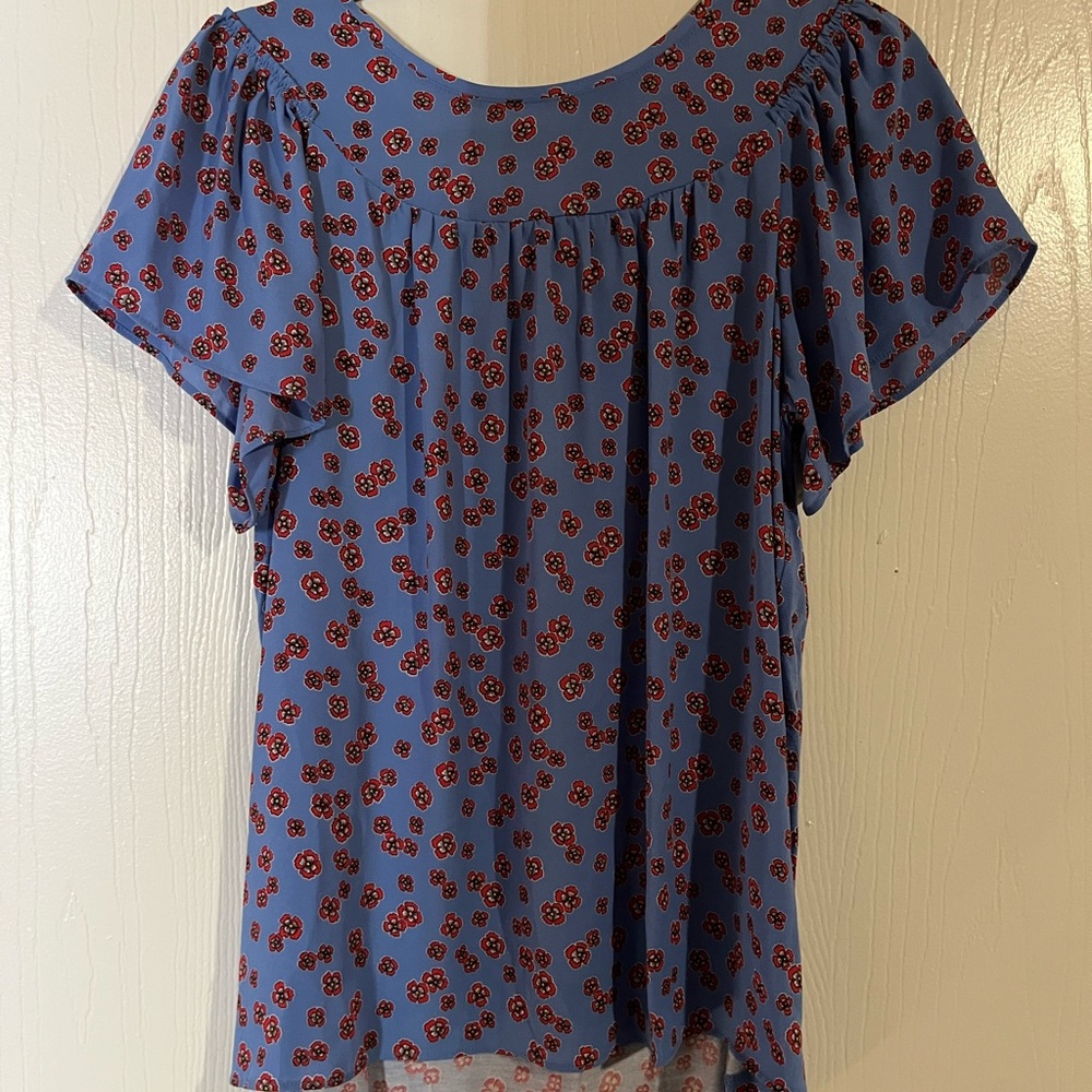 LOFT Blue and Red Floral Blouse